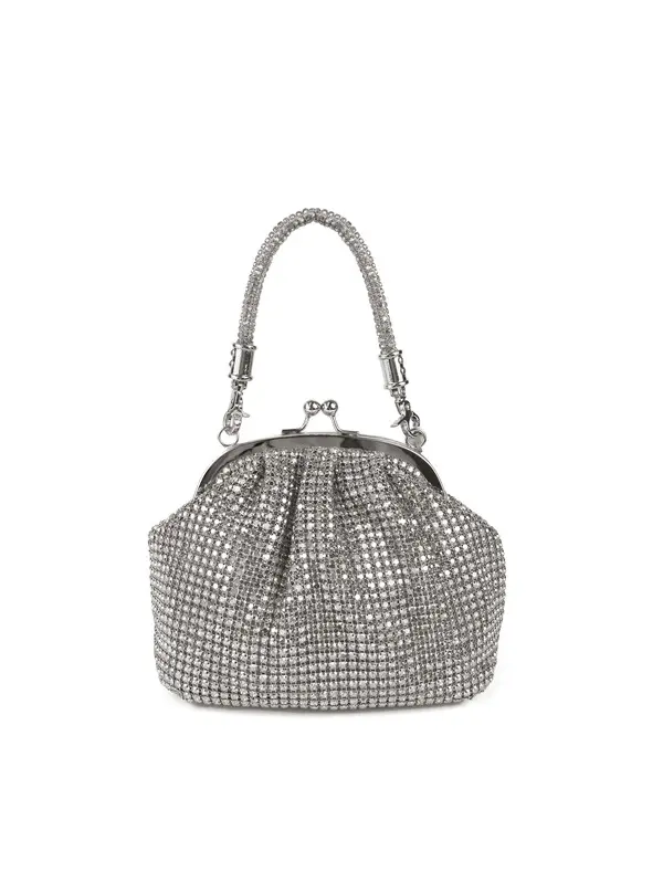 Vintage-Style Rhinestone Kiss-Lock Clutch Bag