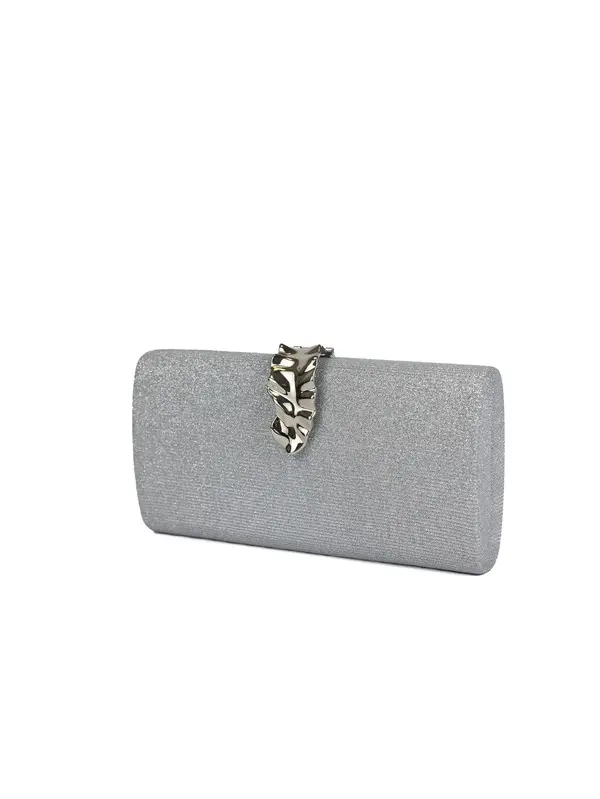 Shimmering Hard-Shell Clutch Bag with Sculptural Leaf Clasp Image