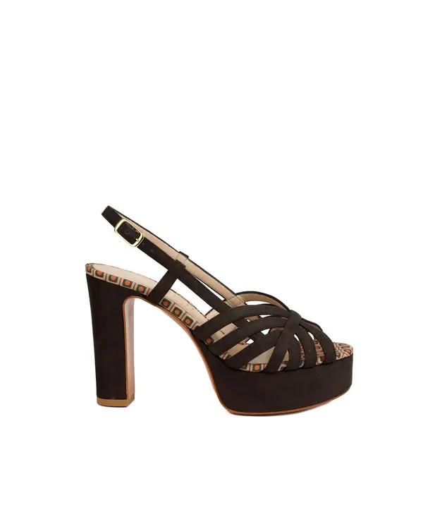 Retro-Style Suede Platform Slingback Heeled Sandals