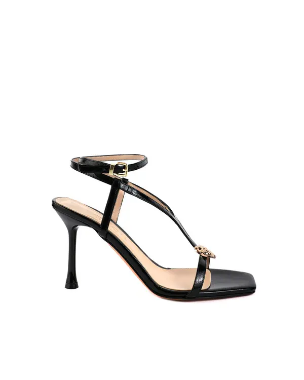 Patent Strappy Sandals with Gold Heart Ornament