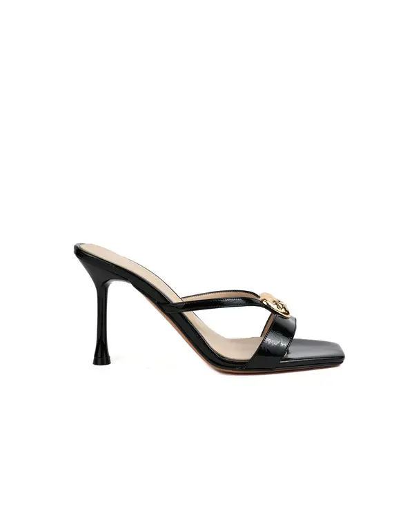 Patent Heeled Mules with Gold Heart Accent