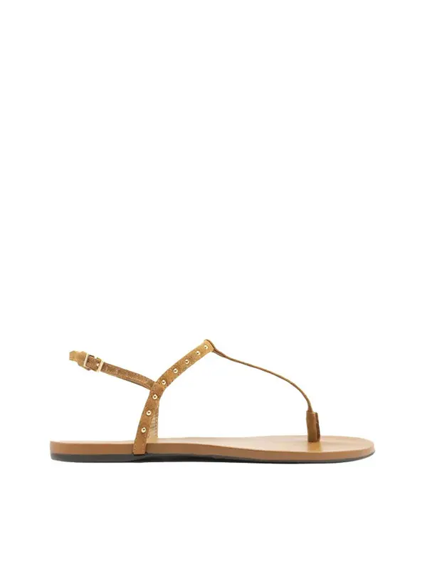 Caramel Suede Slim Flat Sandal with Rivets