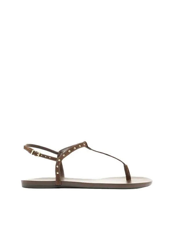 Brown Suede Slim Flat Sandal with Rivets