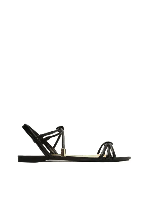 Black Leather Flat Sandal with Knot Straps Image