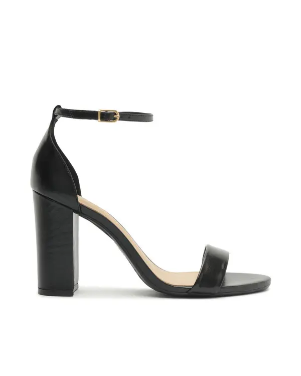 Black Soft Leather Sandal with High Block Heel Image