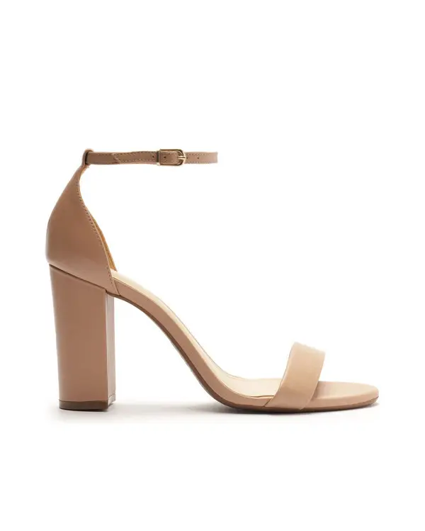 Nude Soft Leather Sandal with High Block Heel