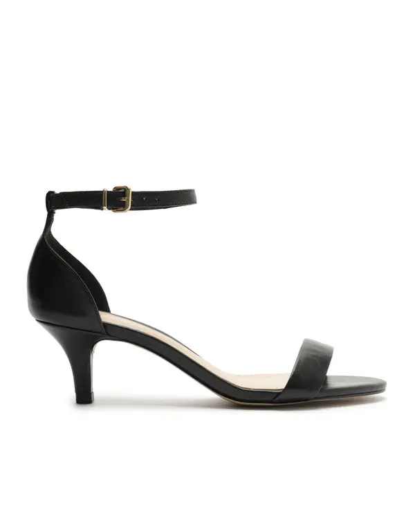 Black Leather Kitten Heel Sandal with Ankle Strap Image