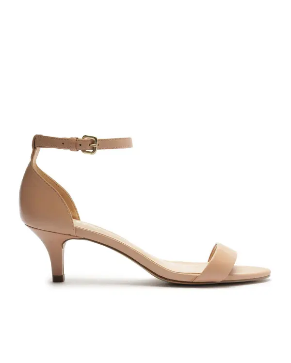 Nude Leather Kitten Heel Sandal with Ankle Strap