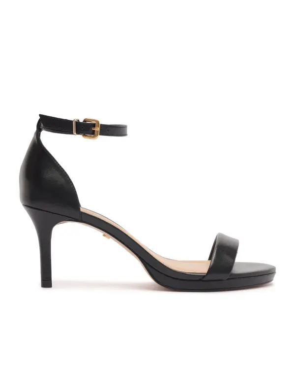 Black Leather Platform Sandal with Medium Stiletto Heel