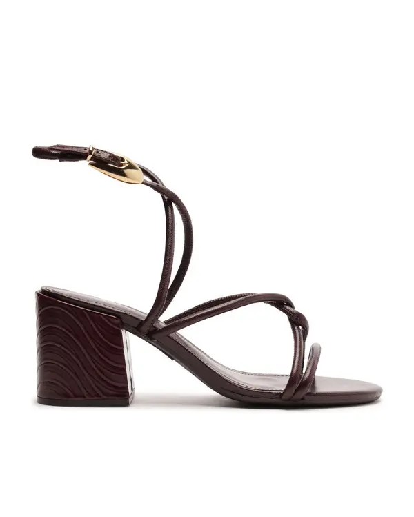 Burgundy Sandal with Wave Metal Block Heel