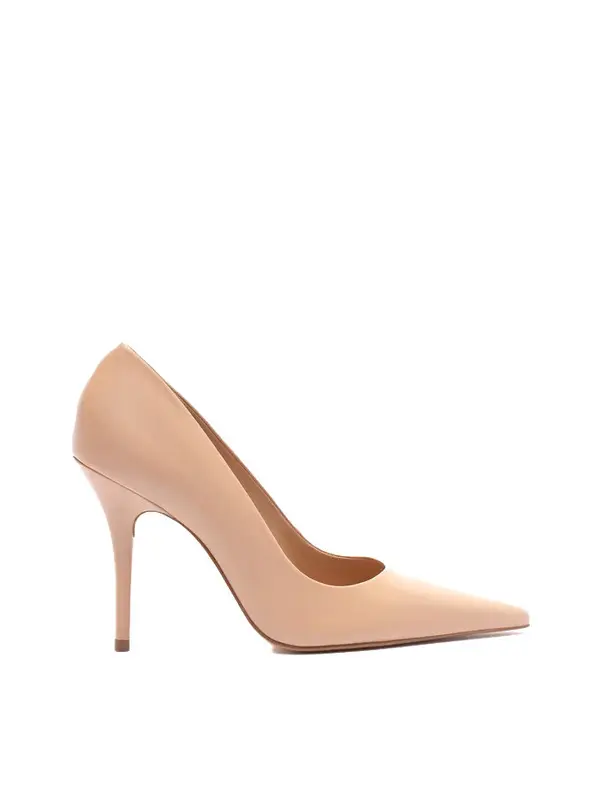 Nude Leather High Heel Pointed Toe Pumps