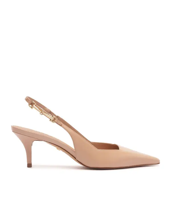 Nude Leather Slingback Pump with Metal Detail