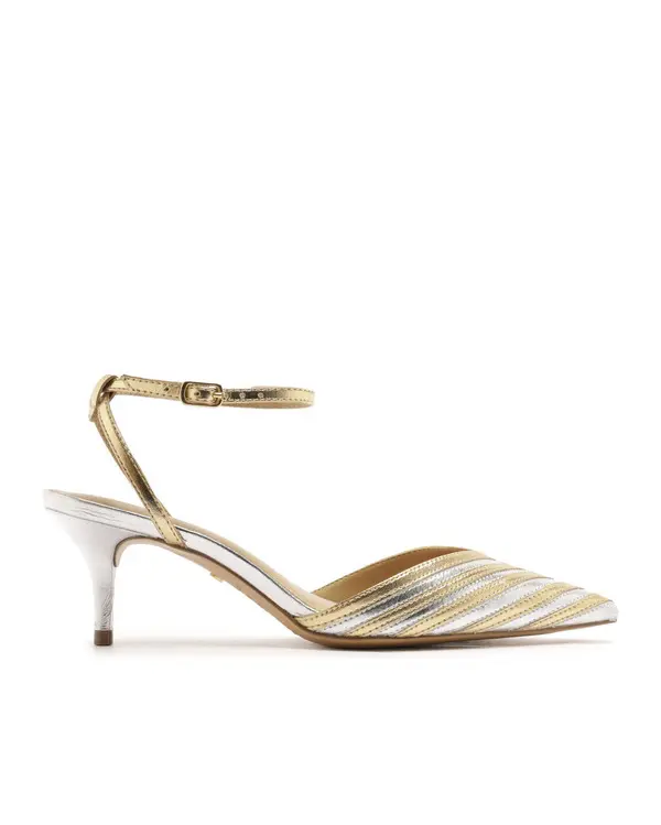 Colorful Metallic Stiletto Heel Pointed Toe Pump with Buckle