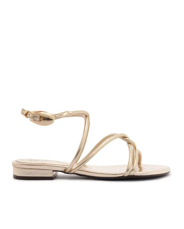 Gold Flat Sandal with Bold Metal Straps