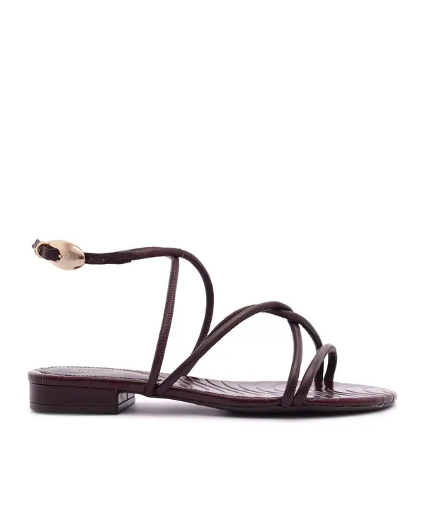 Burgundy Flat Sandal with Bold Metal Straps