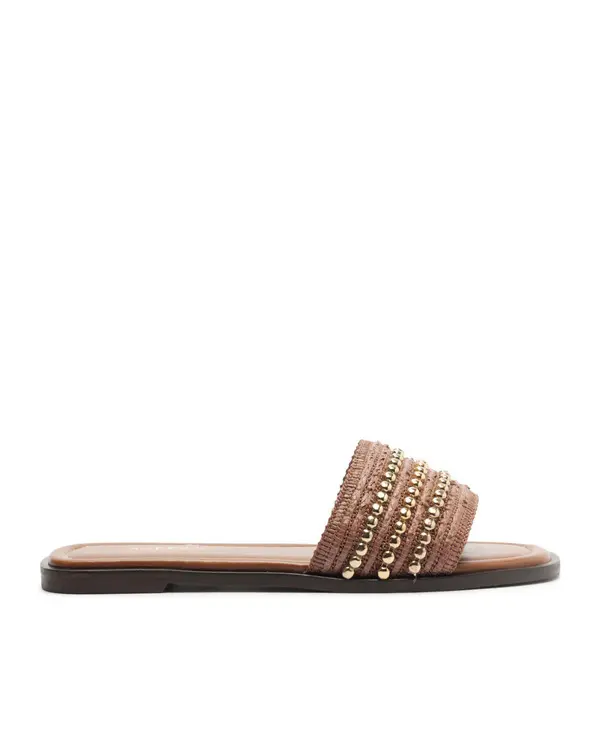 Brown Woven Studded Flat Slipper