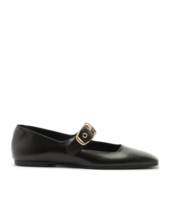 Black Square-Toe Leather Mary Jane Ballerinas