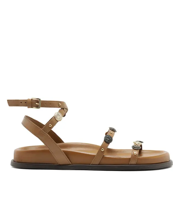 Light Brown Leather Papete Sandal with Studded Straps