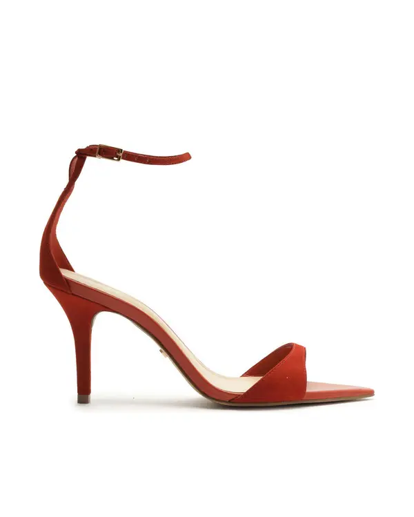 Terracotta Suede Pointed-Toe Ankle-Strap Heeled Sandal