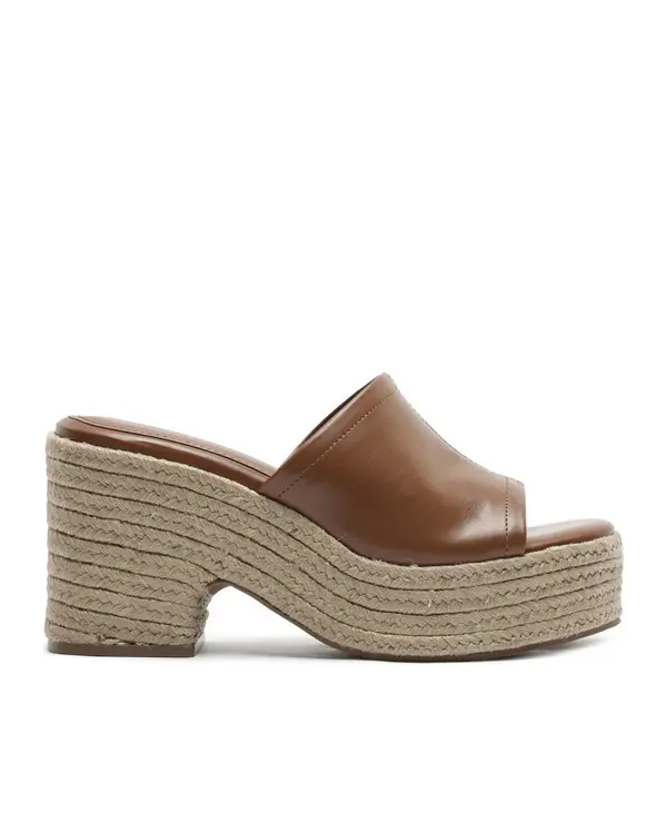 Brown Leather Platform Mule with Rope Strap
