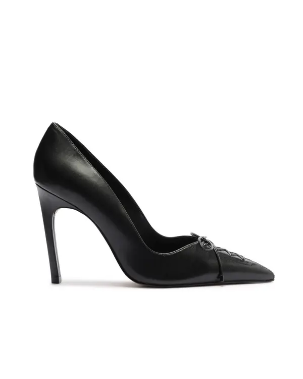 Black Leather High Heel Stiletto Pump with Laces