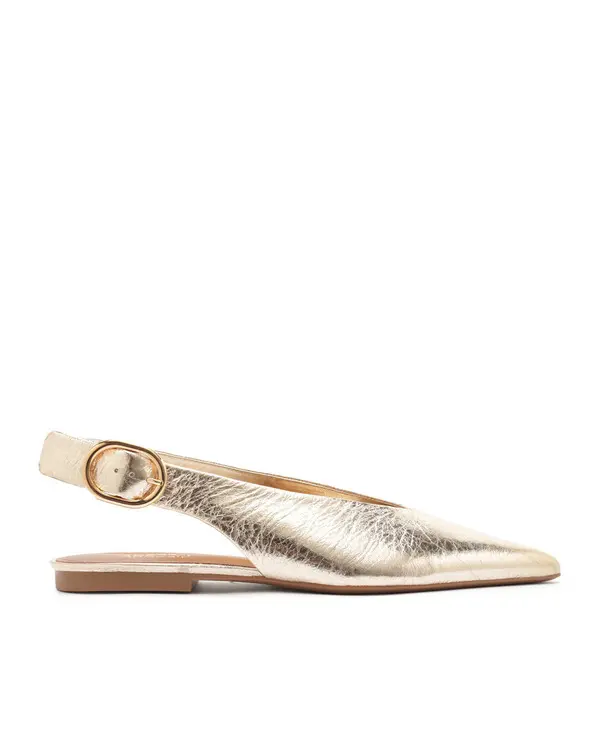 Champagne Gold Metallic Pointed-Toe Slingback Ballerinas