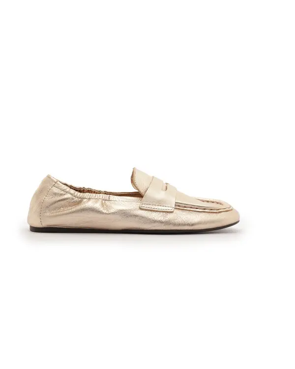 Gold Leather Square Toe Elasticated Loafers