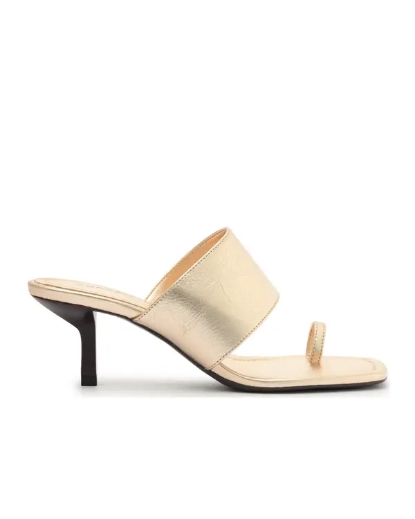 Metallic Gold Toe-Loop Heeled Mule