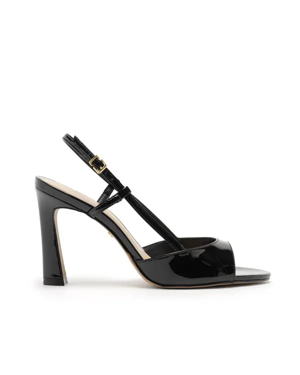 Black Patent Leather Slingback Heeled Sandal