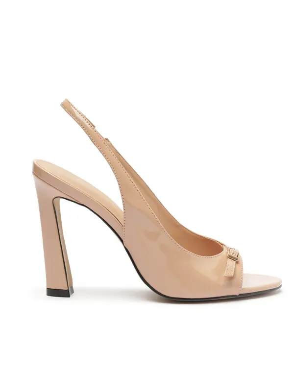 Nude Patent Leather Slingback High Heel Open Toe Pump