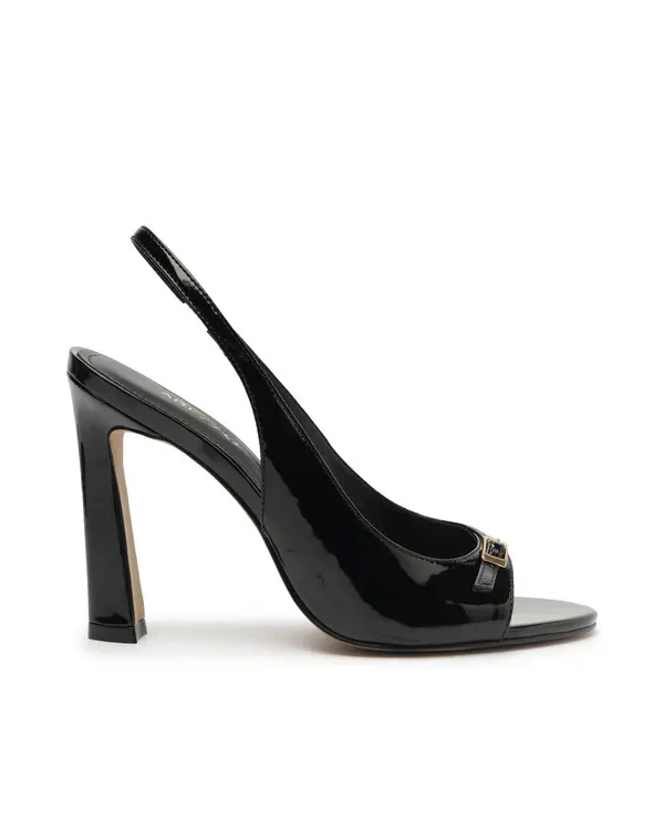 Black Patent Leather Slingback High Heel Open Toe Pump