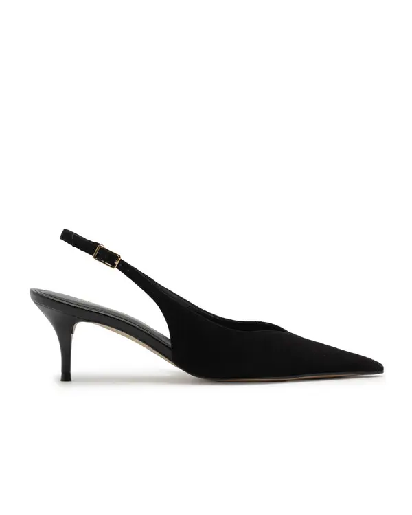 Black Suede Kitten Heel Slingback Pump