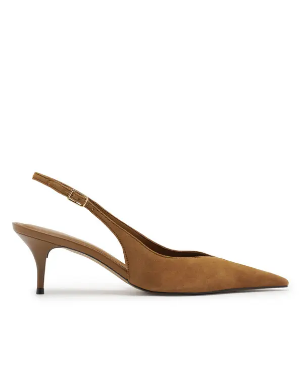 Brown Suede Kitten Heel Slingback Pump