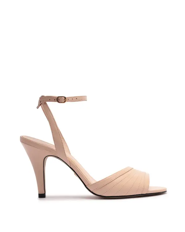 Pink Leather Ankle-Strap Stiletto Sandal With Strappy Stitching