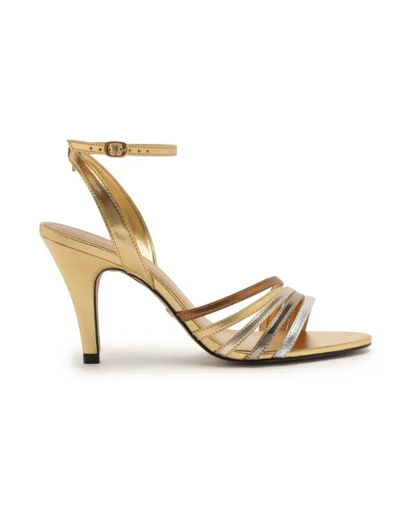 Metallic Gold Strappy Ankle-Strap Sandal
