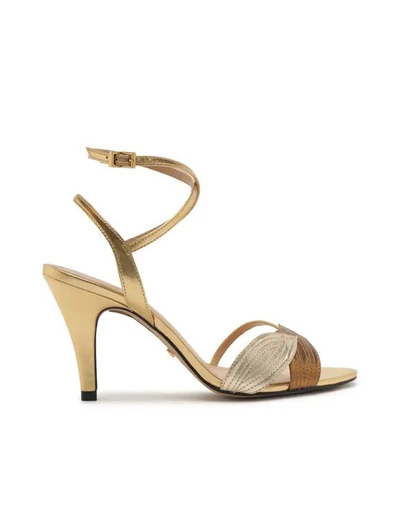 Gold High Heel Sandal with Leaf Straps