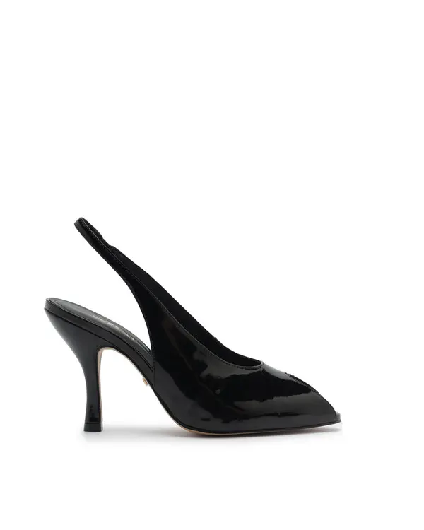 Black Peep Toe Patent Leather High Heel Slingback