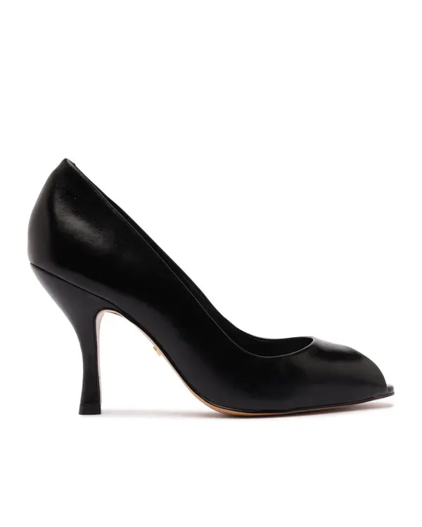 Black Leather Peep Toe High Heel Ppump