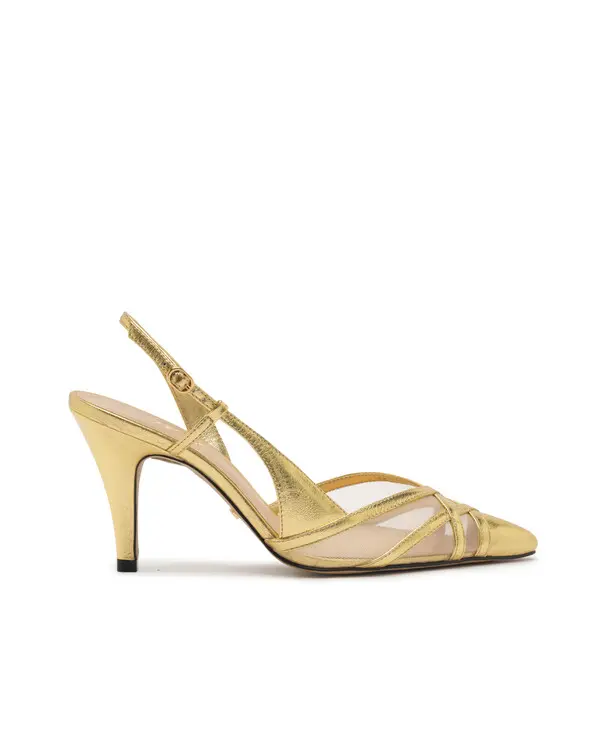 Metallic Gold Pointed-Toe Slingback Heel Pump