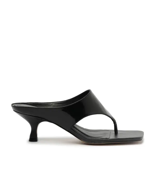 Kitten Heel Leather Thong Strap Mule