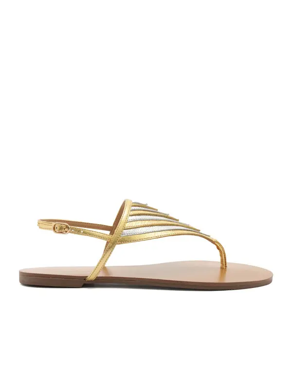 Metallic Gold and Silver Geometric Thong Sandal