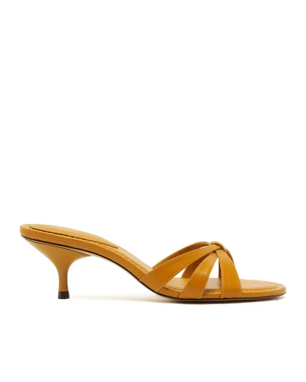 Yellow Kitten Heel Leather Mule