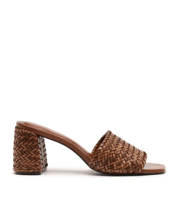 Brown Woven Block Heel Mule with Single Strap Image