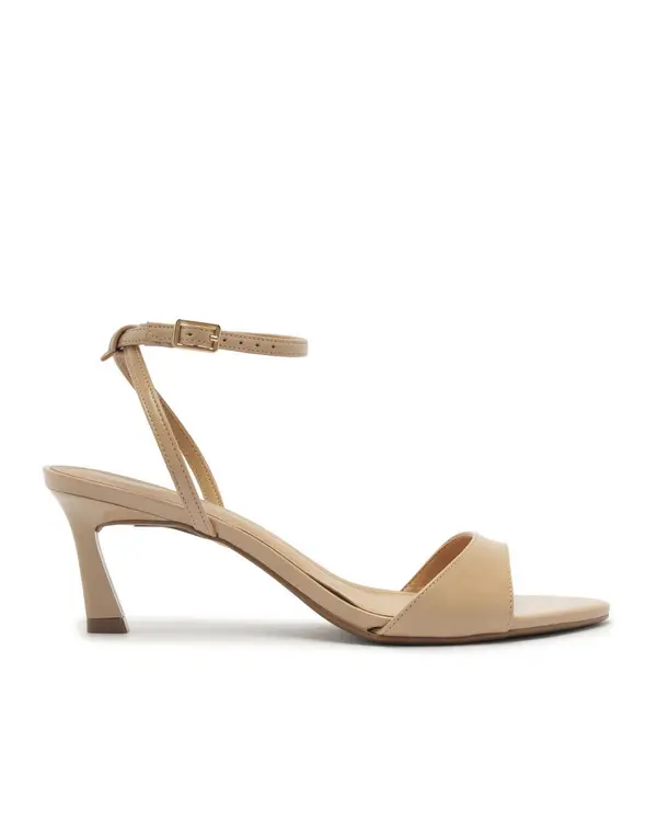 Nude Leather Ankle-Strap Kitten Heel Sandal