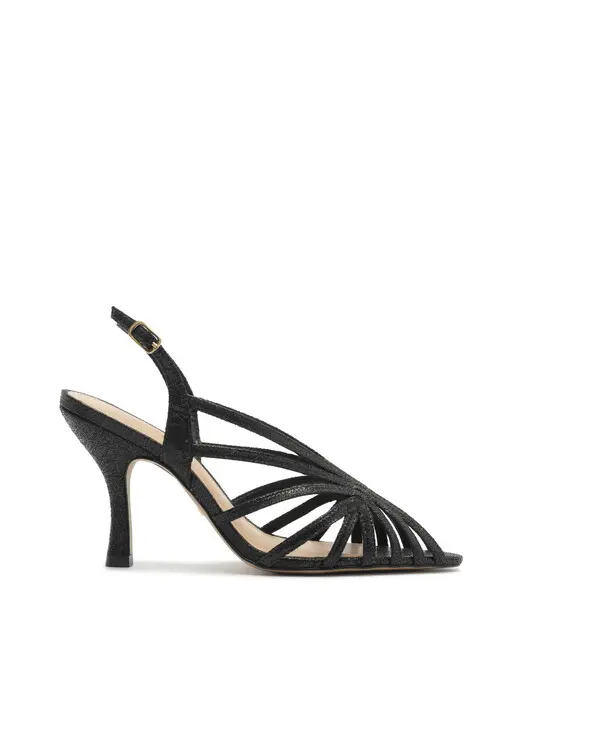 Black Strappy Slingback Open Toe Kitten Heel Sandal