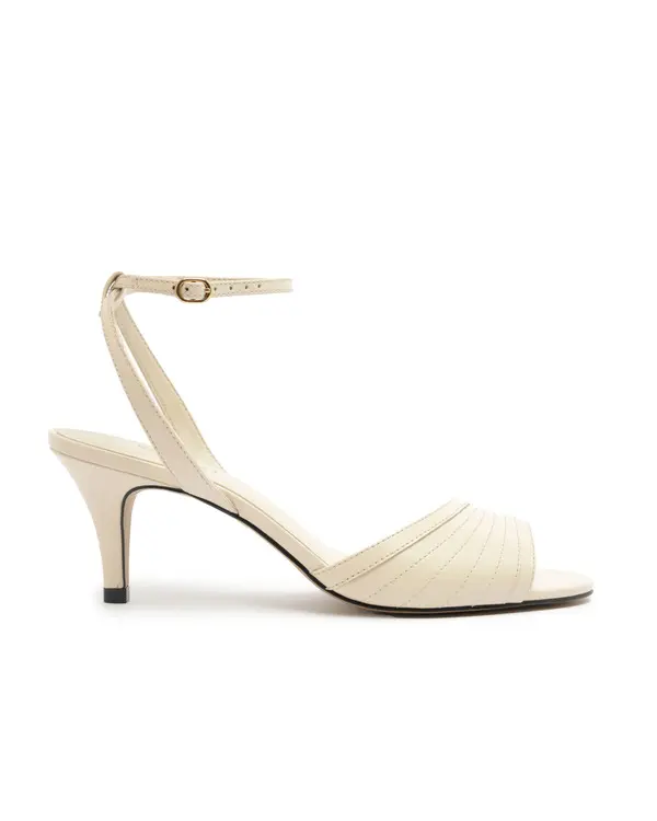 Off-White Pleated Ankle-Strap Kitten Heel Sandal
