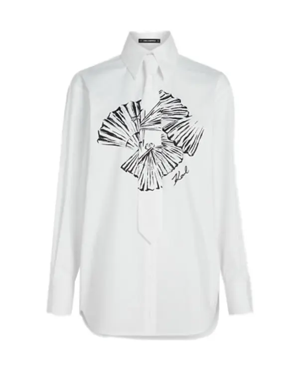 Poplin Long Sleeve Shirt with Tie