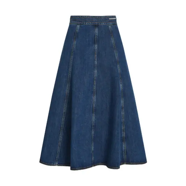 Denim A-Line Midi Skirt