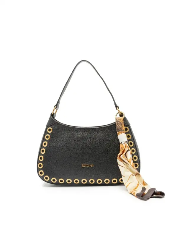 Eyelet Hobo Shoulder Bag with Print Scarf Detail