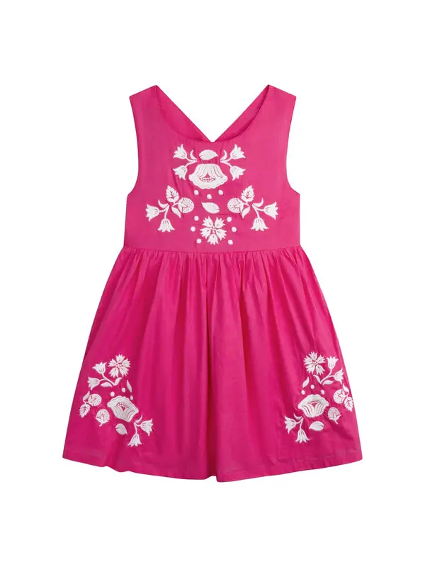 Kids Baby Girl Fuchsia Pink Embroidered Sleeveless A-Line Dress